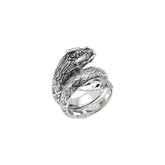 Sterling Silver Dragon Ring With Mother Of Pearl Inlay And Polished Detailing